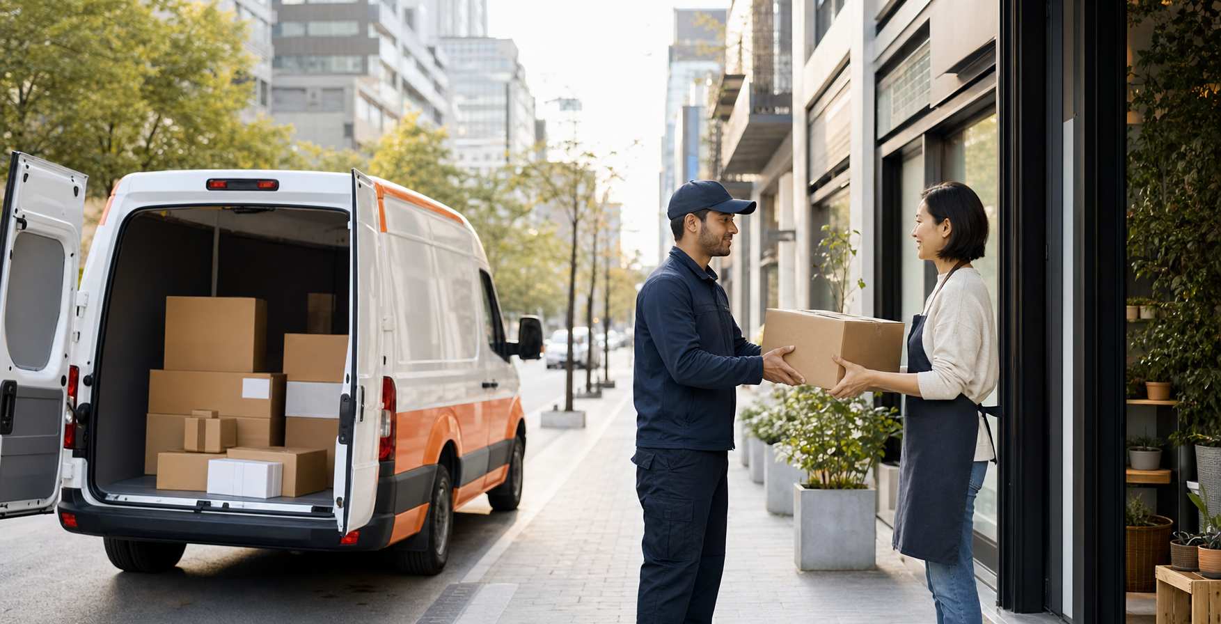 Courier delivering an ecommerce parcel