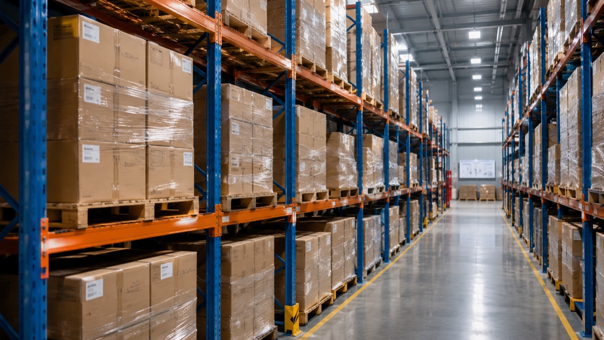 Illustration of warehouse stock organized by SKU
